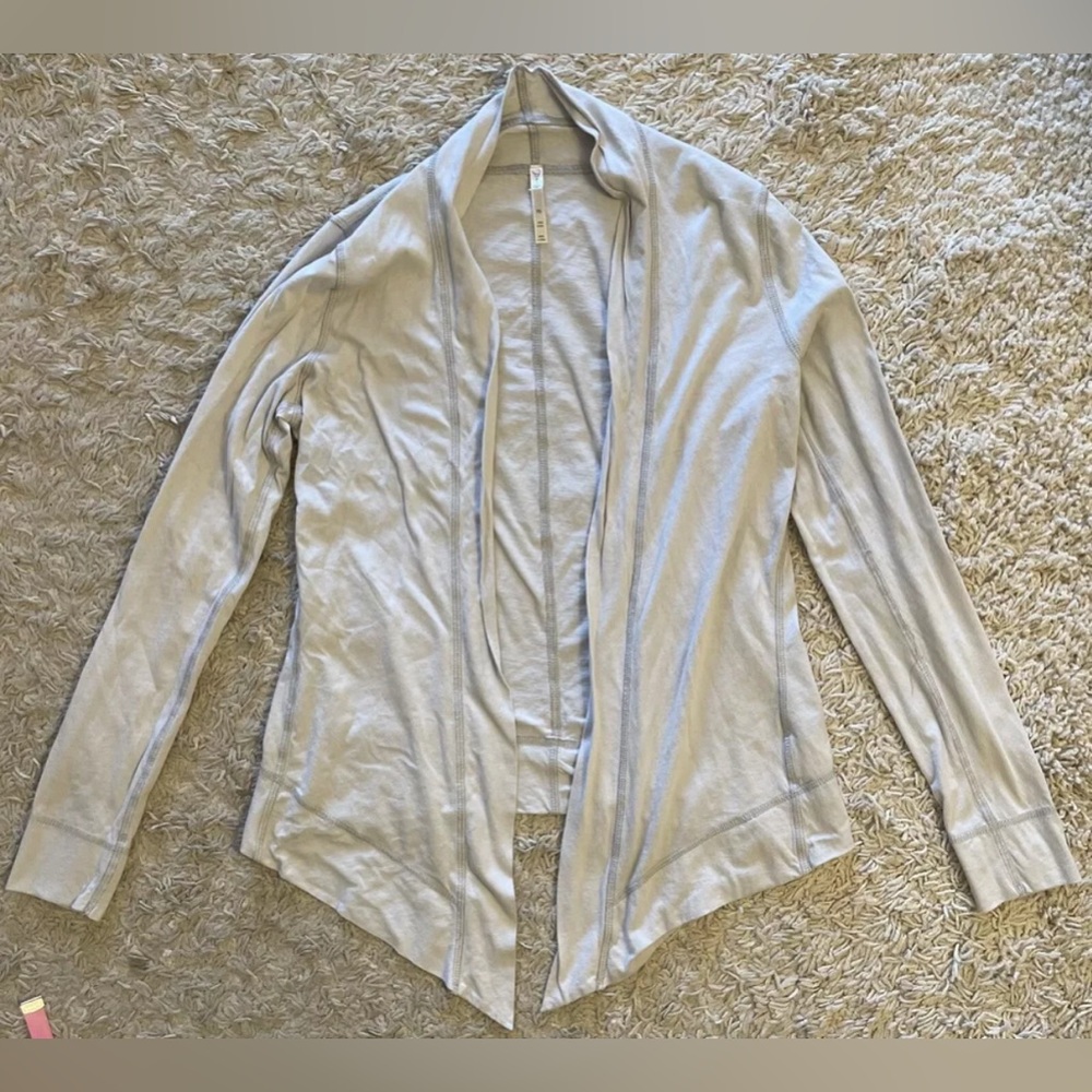 PURITY Yoga light gray long sleeve shawl jacket cardigan small s